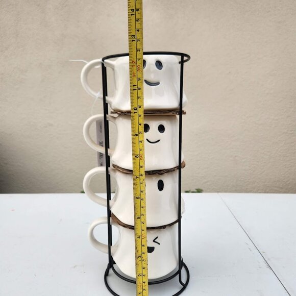 NEW Ceramic Ghost Mugs Mug Set of 4 Stacking Stackable White Stoneware Can hold - Picture 12 of 16